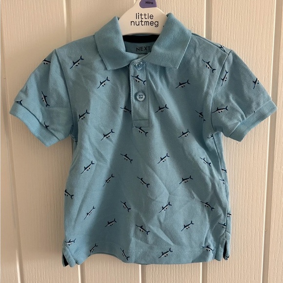 Next Blue Polo Shirt with Airplane Print - Picture 1 of 1